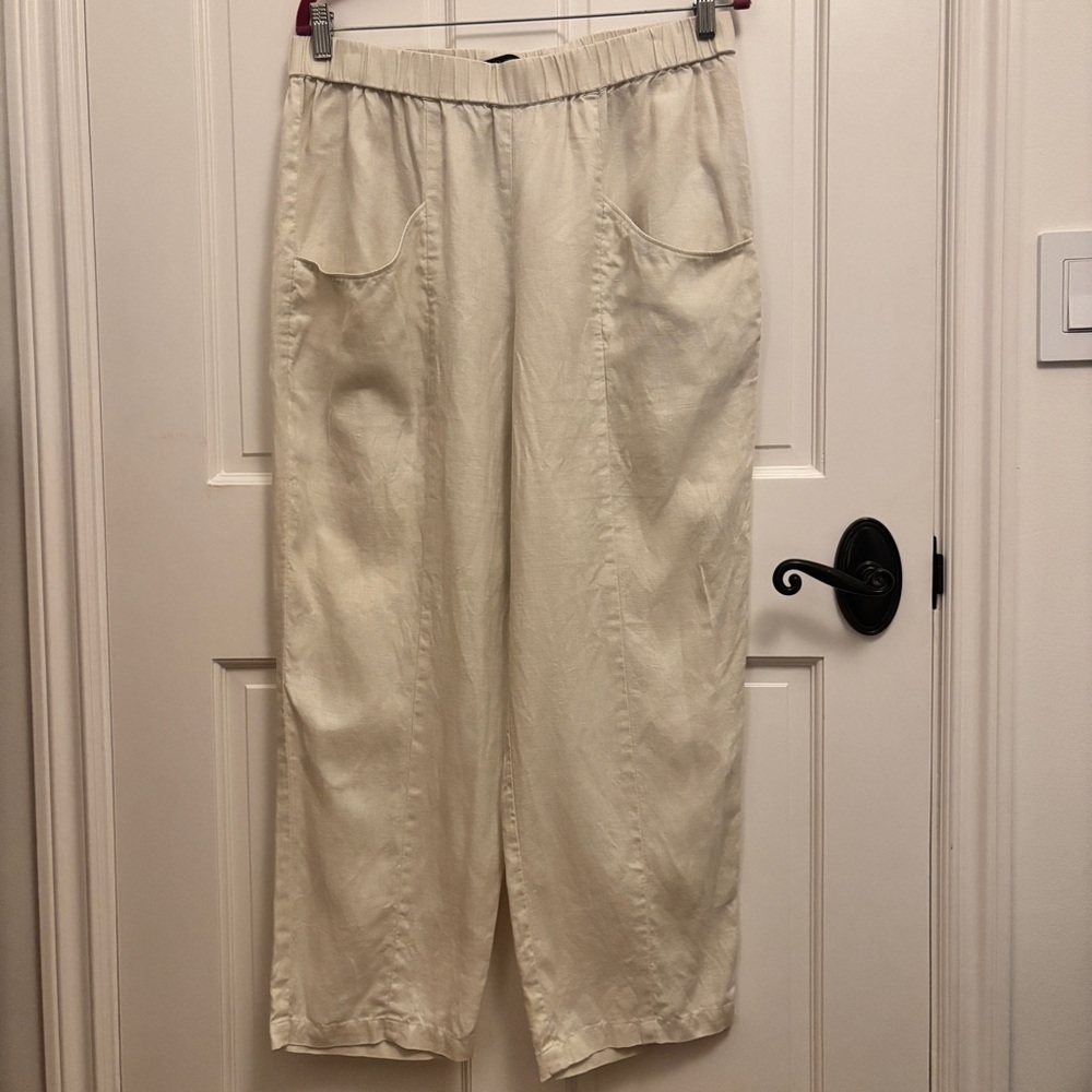 Quince 100%  European Linen Tapered Ankle Pants Pockets, Sand